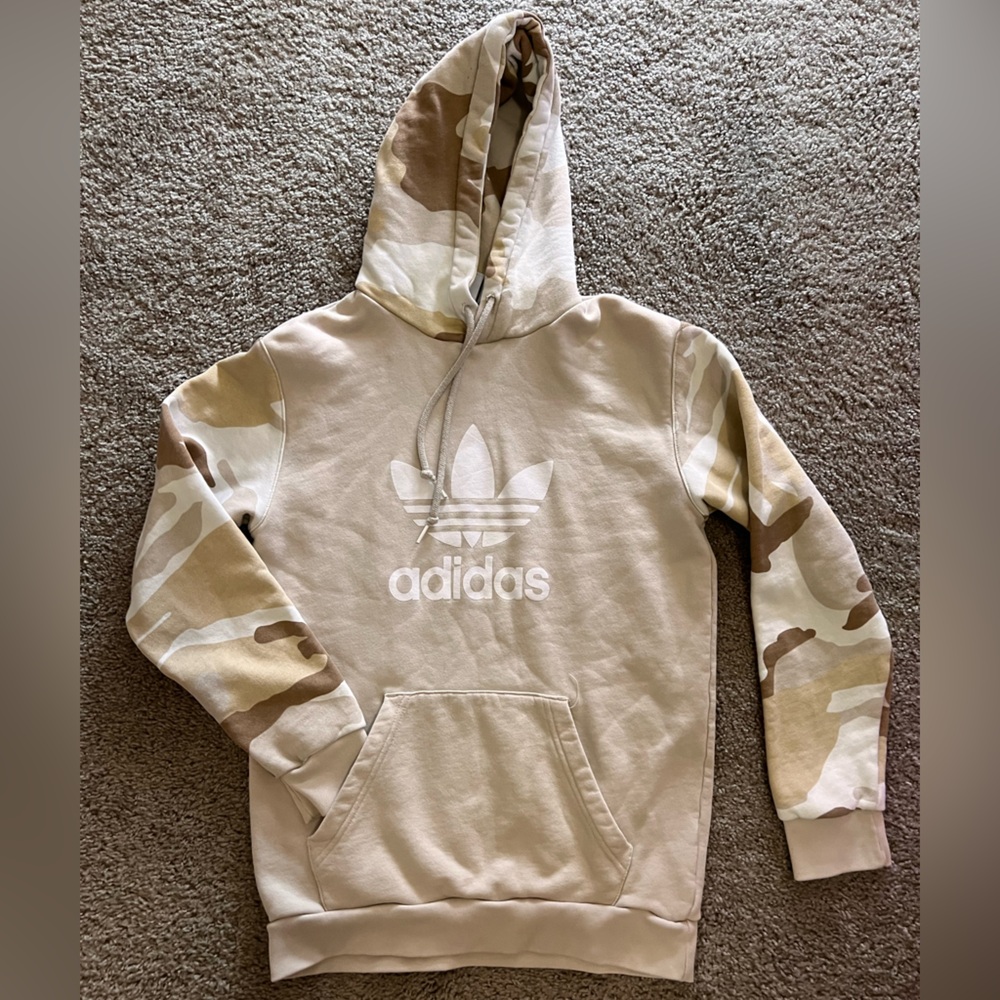 Adidas Beige and Brown Camo Hoodie